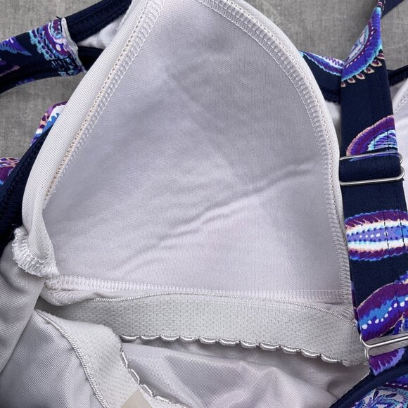 Lands End Tankini Top Women 6 Blue Purple Floral Paisely Layered Bra Wide Strap - Picture 4 of 7